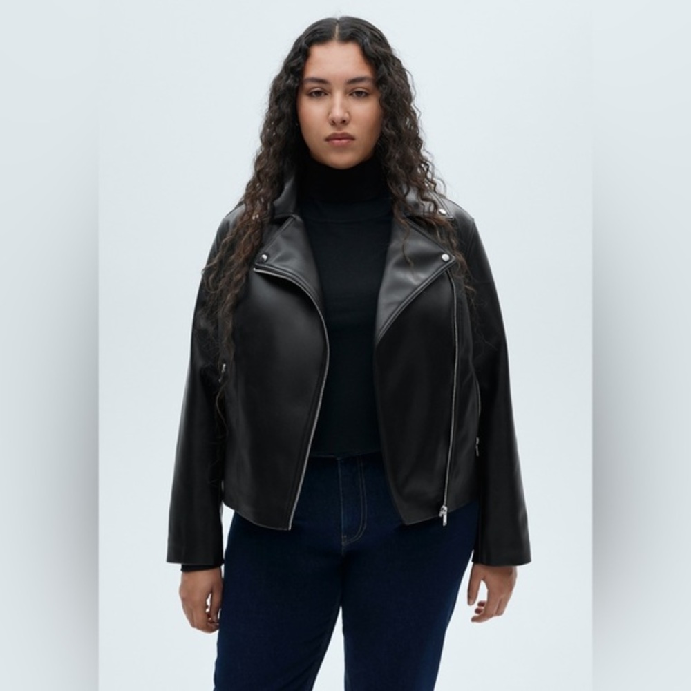 MANGO Leather Effect Biker Jacket